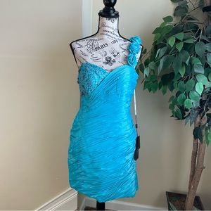 Colors One Shoulder Beaded Formal Dress Blue Sz 12